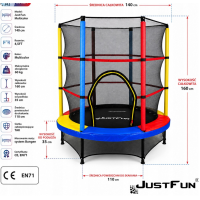 Батут, для детей, развлекательный, стильный, удобный, Just Fun 140см  Multicolor