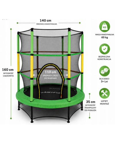 Батут, для детей, развлекательный, стильный, удобный, Just Fun 140см Green