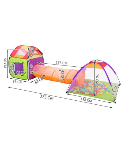 Детская палатка домик + тоннель + 200 мячей – 2881