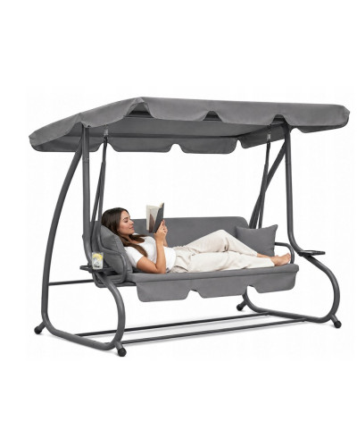 Садовая качеля, с навесом, на 3 места, для отдыха JUST GARDEN Relax Comfort (серая)