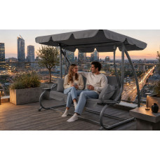 Садовая качеля, с навесом, на 3 места, для отдыха JUST GARDEN Relax Comfort (серая)