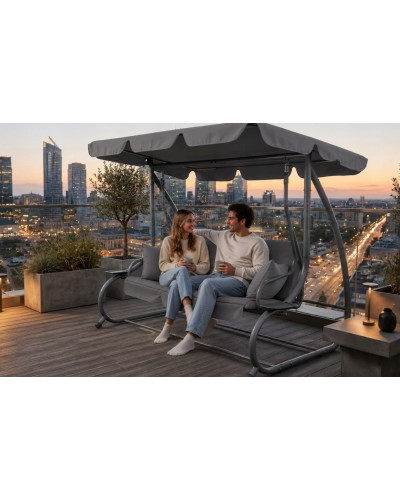 Садовая качеля, с навесом, на 3 места, для отдыха JUST GARDEN Relax Comfort (серая)