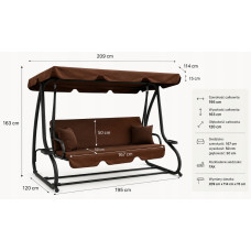 Качели садовые, для двора, для отдыха, с навесом, на 3 места JUST GARDEN Relax Comfort Коричневая