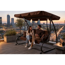 Качели садовые, для двора, для отдыха, с навесом, на 3 места JUST GARDEN Relax Comfort Коричневая