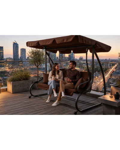 Качели садовые, для двора, для отдыха, с навесом, на 3 места JUST GARDEN Relax Comfort Коричневая