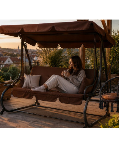 Качели садовые, для двора, для отдыха, с навесом, на 3 места JUST GARDEN Relax Comfort Коричневая