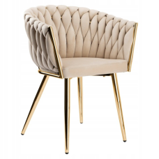 Стул JS IMPERIA velvet Бежевый, плетеное, золотые ножки, бархатное, для кухни, гостиной.