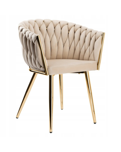 Стул JS IMPERIA velvet Бежевый, плетеное, золотые ножки, бархатное, для кухни, гостиной.
