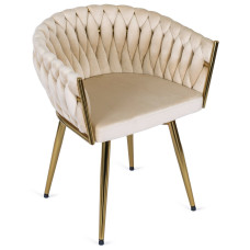 Стул JS IMPERIA velvet Бежевый, плетеное, золотые ножки, бархатное, для кухни, гостиной.