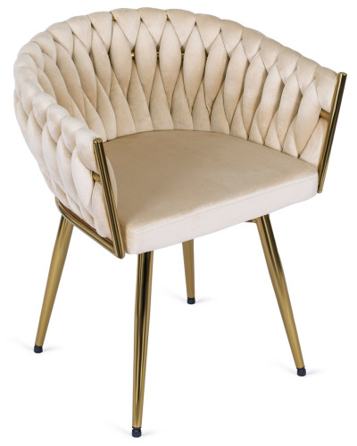 Стул JS IMPERIA velvet Бежевый, плетеное, золотые ножки, бархатное, для кухни, гостиной.
