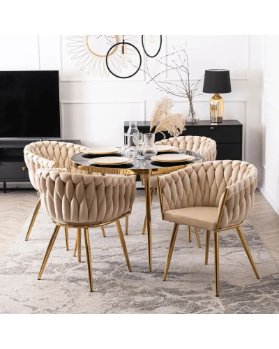 Стул JS IMPERIA velvet Бежевый, плетеное, золотые ножки, бархатное, для кухни, гостиной.