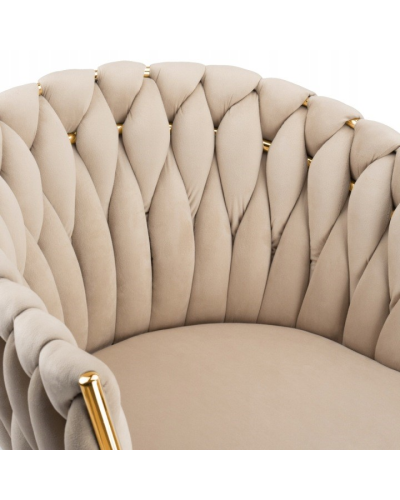 Стул JS IMPERIA velvet Бежевый, плетеное, золотые ножки, бархатное, для кухни, гостиной.