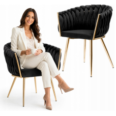 Стул JS IMPERIA velvet Черный, плетеное, золотые ножки, бархатное, для кухни, гостиной.