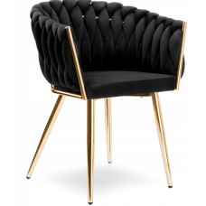 Стул JS IMPERIA velvet Черный, плетеное, золотые ножки, бархатное, для кухни, гостиной.