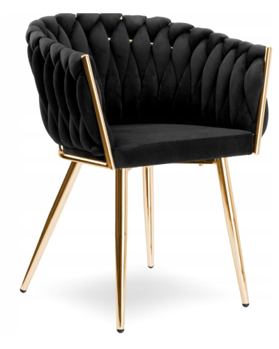 Стул JS IMPERIA velvet Черный, плетеное, золотые ножки, бархатное, для кухни, гостиной.