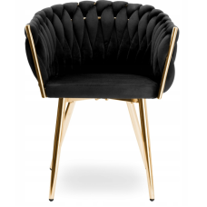 Стул JS IMPERIA velvet Черный, плетеное, золотые ножки, бархатное, для кухни, гостиной.