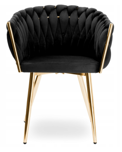 Стул JS IMPERIA velvet Черный, плетеное, золотые ножки, бархатное, для кухни, гостиной.