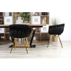 Стул JS IMPERIA velvet Черный, плетеное, золотые ножки, бархатное, для кухни, гостиной.