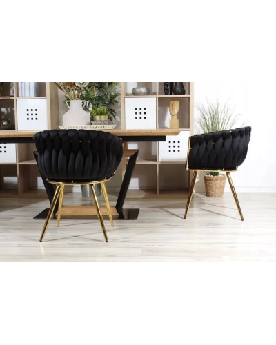 Стул JS IMPERIA velvet Черный, плетеное, золотые ножки, бархатное, для кухни, гостиной.