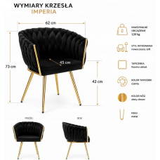 Стул JS IMPERIA velvet Черный, плетеное, золотые ножки, бархатное, для кухни, гостиной.