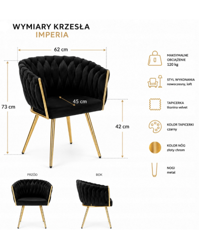 Стул JS IMPERIA velvet Черный, плетеное, золотые ножки, бархатное, для кухни, гостиной.