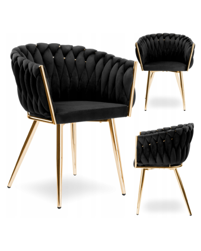 Стул JS IMPERIA velvet Черный, плетеное, золотые ножки, бархатное, для кухни, гостиной.