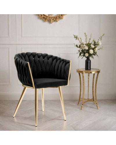 Стул JS IMPERIA velvet Черный, плетеное, золотые ножки, бархатное, для кухни, гостиной.