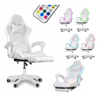 Игровое офисное вращающееся кресло с RGB-подсветкой и подставкой для ног SPARTA WHITE