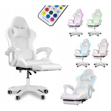 Игровое офисное вращающееся кресло с RGB-подсветкой и подставкой для ног SPARTA WHITE