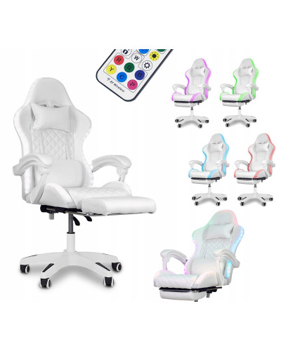 Игровое офисное вращающееся кресло с RGB-подсветкой и подставкой для ног SPARTA WHITE