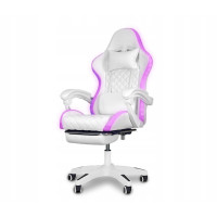 Игровое офисное вращающееся кресло с RGB-подсветкой и подставкой для ног SPARTA WHITE