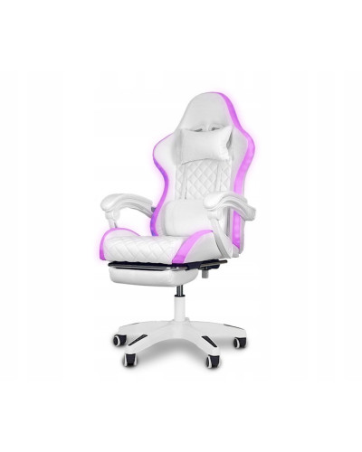 Игровое офисное вращающееся кресло с RGB-подсветкой и подставкой для ног SPARTA WHITE