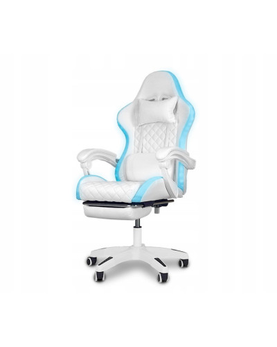 Игровое офисное вращающееся кресло с RGB-подсветкой и подставкой для ног SPARTA WHITE