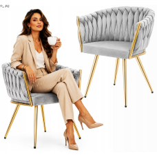 Стул JS IMPERIA velvet Серый, плетеный, золотые ножки, бархатное, для кухни, гостиной