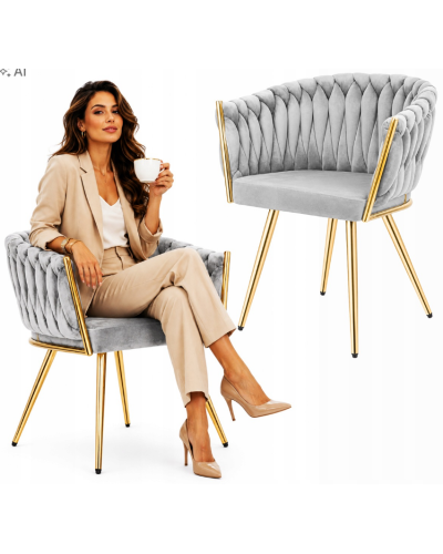Стул JS IMPERIA velvet Серый, плетеный, золотые ножки, бархатное, для кухни, гостиной
