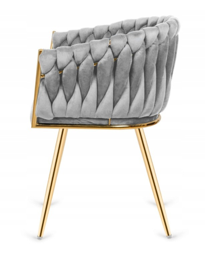 Стул JS IMPERIA velvet Серый, плетеный, золотые ножки, бархатное, для кухни, гостиной