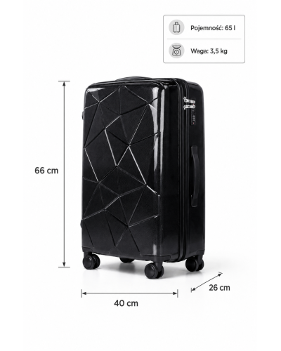 Дорожный чемодан, полипропилен, резиновые колеса, замок TSA VINCI - PP016 M черный