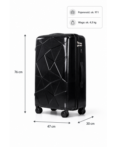 Дорожный чемодан, полипропилен, резиновые колеса, замок TSA VINCI - PP016 L Черный