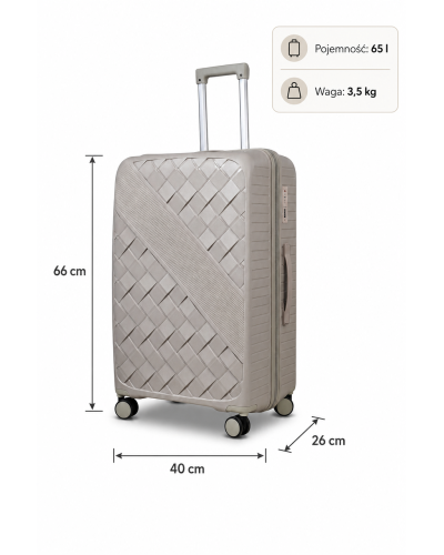 Дорожный чемодан, полипропилен, резиновые колеса, замок TSA VINCI PP150 M – (шампанский)