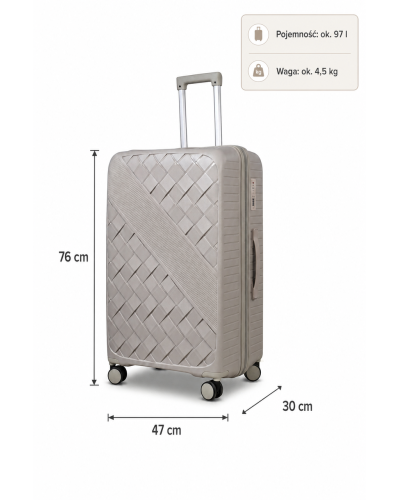 Дорожный чемодан, полипропилен, резиновые колеса, замок TSA VINCI PP150 L – (шампанский)