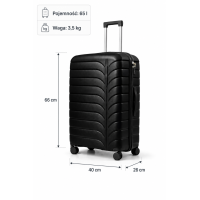 Дорожный чемодан, полипропилен, резиновые колеса, замок TSA VINCI PP24 M – ( черный )