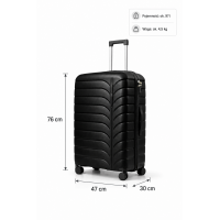 Дорожный чемодан, полипропилен, резиновые колеса, замок TSA VINCI PP24 L – ( черный )