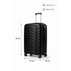 Дорожный чемодан, полипропилен, резиновые колеса, замок TSA VINCI PP24 L – ( черный )