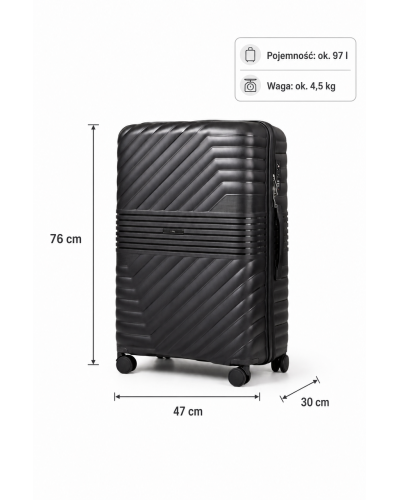 Дорожный чемодан, полипропилен, резиновые колеса, замок TSA VINCI PP290 L – ( черный )