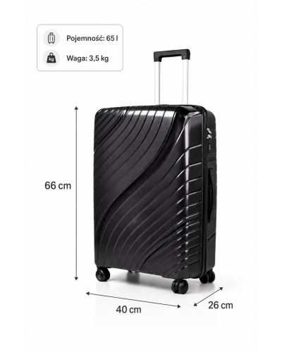 Дорожный чемодан, полипропилен, резиновые колеса, замок TSA VINCI PP120 M – ( черный )