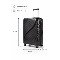 Дорожный чемодан, полипропилен, резиновые колеса, замок TSA VINCI PP120 L – ( черный )