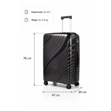 Дорожный чемодан, полипропилен, резиновые колеса, замок TSA VINCI PP120 L – ( черный )