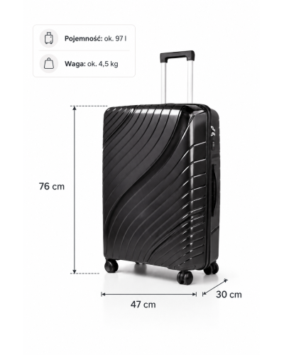 Дорожный чемодан, полипропилен, резиновые колеса, замок TSA VINCI PP120 L – ( черный )