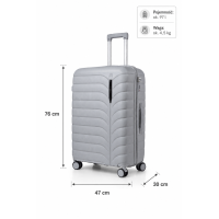 Дорожный чемодан, полипропилен, резиновые колеса, замок TSA VINCI PP24 L – ( серого )