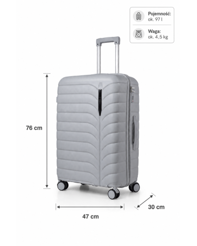 Дорожный чемодан, полипропилен, резиновые колеса, замок TSA VINCI PP24 L – ( серого )